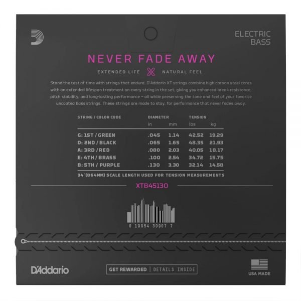 D'ADDARIO XTB45130 XT NICKEL BASS 5 STRING 45-130 LONG